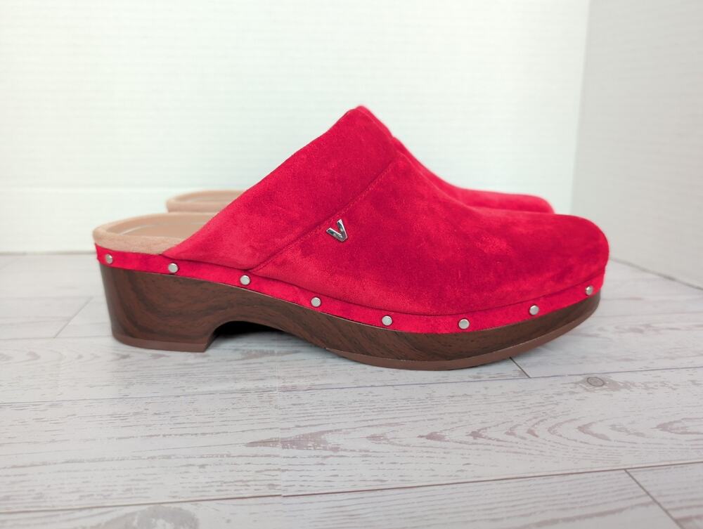 Vionic Kacie Red Sz 8 Orthotic Support Suede Studded Slip On Clogs Mule Women’s